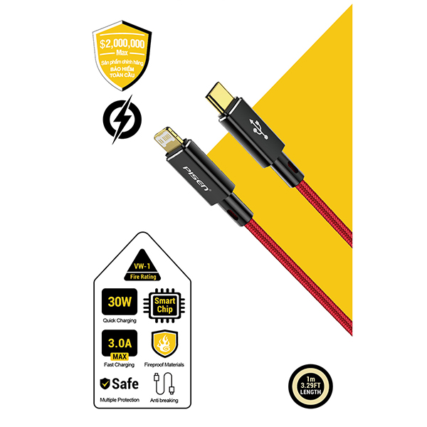 Cáp sạc nhanh Lightning - PISEN QUICK Platinum Lightning USB-C 1M - PISEN VIỆT NAM